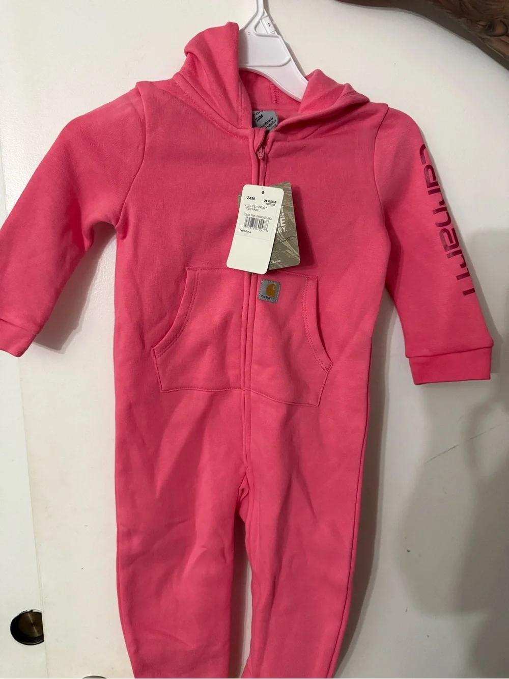 Carhartt Pink Hooded Kids One-Piece Zip Coverall Romper